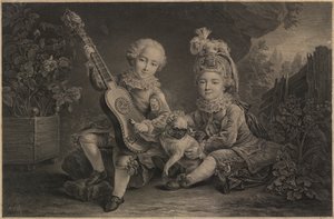 玩耍的幼儿，巴黎，约 1775 年（雕刻） 作者 未知艺术家