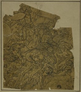 片段  马背上的武装战士与步兵作战 作者 不明