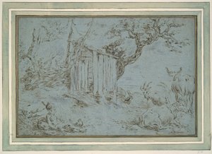 水星走近牧羊人的风景（正面）；动物头像（背面） 作者 不明