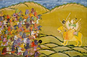马尔瓦画：恶魔准备战斗女神杜尔加，rnMehrangarh堡宫博物馆，印度拉贾斯坦邦，jhJodhpur 作者 不明