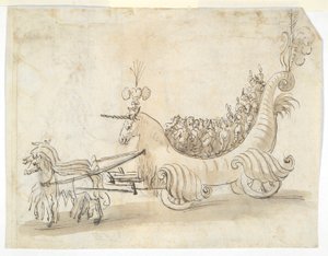 两幅服装图案（正面）；独角兽造型的战车（背面） 作者 不明