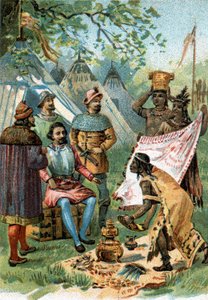 1518-1519年：费尔南德-科特兹前往征服墨西哥，收到了蒙特苏马皇帝的礼物。 作者 未知艺术家