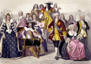 1610年至1774年。玛丽-德-美第奇、路易十三、路易十五、玛丽-安托瓦内特和路易十六。19世纪的雕版画。 作者 未知艺术家
