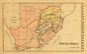 1899 年第二次布尔战争期间的南非地图（彩色雕刻） 作者 未知艺术家