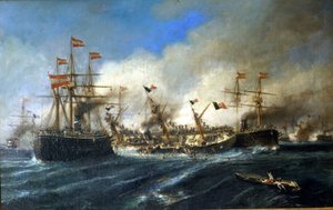 20/07/1866:达尔马提亚附近的利萨之战：奥地利人摧毁了意大利舰队。 作者 未知艺术家