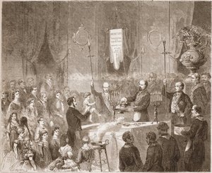 1861年，马孔尼人在阿米蒂尔兄弟会的小屋接受洗礼。 作者 未知艺术家