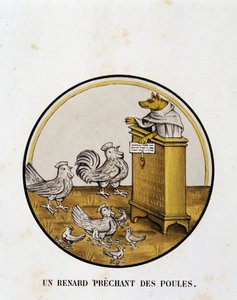 狐狸的母鸡（雷纳特小说）--宗教漫画，利摩日 作者 未知艺术家