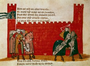 A group of knights leaving a Miniature castle from “” Entree of Spain””. 14th century Venice, Biblioteca Marciana 作者 未知艺术家