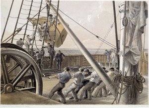 1858年8月2日画了一个巨大的点状浮标--载于W.H.Russel的《大西洋电报》，约1860年。 作者 未知艺术家