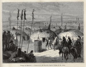 A village of Mandans Indians (or noumah ka kie: pheasants) on the left bank of Missouri, 600 leagues from the city of Saint Louis. Engraving to illustrate an excursion among the Indian tribes of the basins of Colombia and Upper Missouri, by G. Catlin, in 1 作者 未知艺术家