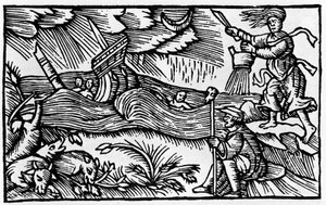 1555 年，罗马奥劳斯·马格努斯 (Olaus Magnus) 撰写的“Historia de gentis nortentrionalibu”之后，女巫引发了一场风暴 作者 未知艺术家