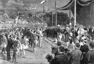 关于奥运会：马拉松运动员 - 在“插图杂志”中，1896 年 4 月 26 日。 作者 未知艺术家