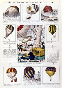 浮空器事故。 19 世纪插图图表。 作者 未知艺术家