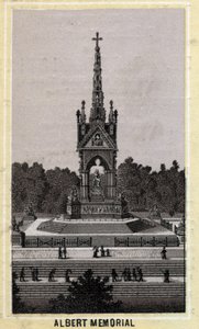 英国伦敦的阿尔伯特纪念馆。19世纪末的彩色石版画。 作者 未知艺术家