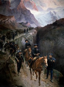 Alpine hunters in the mountains in 1890 Anonymous painting. 1890 Paris, Musee de l