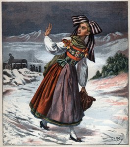 穿着地方服装的阿尔萨斯妇女，1892年的版画。 作者 未知艺术家