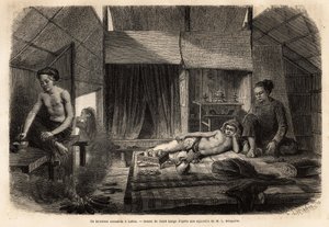 拉孔（老挝）的安南派内部。 插图说明印度支那探险之旅的版画，弗朗西斯·卡尼尔 (Francis Garnier)，维索中尉，1866-1868 年，发表于“世界之旅”””1870-1871 年，爱德华·查顿编辑，哈歇特版，宾夕法尼亚州 作者 未知艺术家