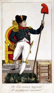 而我们总是回到他的初恋，一个关于拿破仑一世在1815年夺取政权的漫画（《百日集》）。 作者 未知艺术家
