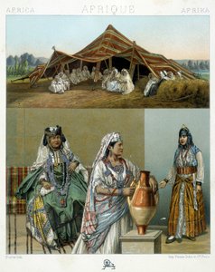 Arab tent, Algerian female costumes - in “” Le costume historique”” by Racinet 作者 未知艺术家