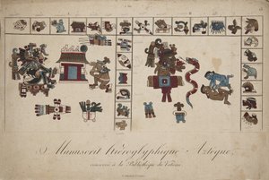 梵蒂冈图书馆的阿兹特克象形文字手稿（平版印刷） 作者 未知艺术家