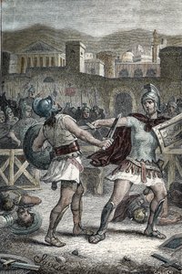 Horatii 和 Curiatii 之间的战斗。 雕刻 作者 未知艺术家