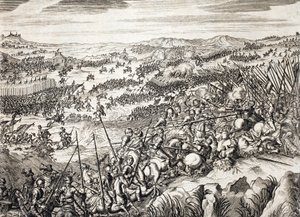 耿布卢战役（1578年）（Battle of Gembloux）西班牙军队对阵荷兰十七省的16支军队--法米亚诺-斯特拉达（1572-1649年）的 "Histoire De La Guerre Des Paisles-Bas "中的雕版画 作者 未知艺术家