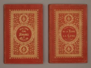 儒勒·凡尔纳 (Jules Verne) 的书籍封面“气球中的五个星期”和“从地球到月球” 作者 未知艺术家