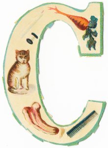 C：珊瑚，胡萝卜，蜡烛，棉花，猫、,鱼，梳子（彩色石印） 作者 未知艺术家