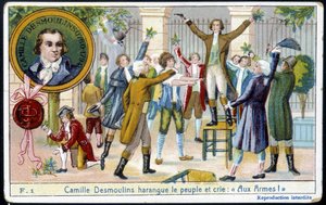 卡米尔·德穆兰斯（Camille Desmoulins）骚扰人们并高喊“”用武器！ “” - chromo., 19 世纪末 作者 未知艺术家