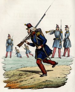 法国军队奥尔良猎手的卡宾枪手，创建于1840年，1841年被派往阿尔及利亚。载于《阿尔及尔历史》，莱昂-加里贝尔，第2卷 作者 未知艺术家