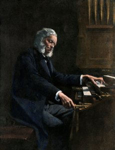 塞萨尔-弗兰克（Cesar Franck，1822-1890 年）在法国巴黎圣克罗蒂尔德教堂演奏管风琴 - 着色插图 作者 未知艺术家