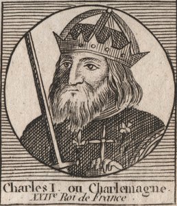 查理曼（Carolus Magnus，查理大帝）（747-814）法兰克人的国王和西方的基督教皇帝--雕刻自Charles Constant Le Tellier的《法国历史教学》，1821年 作者 未知艺术家