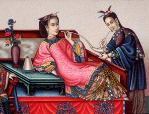 中国贵族坐着抽鸦片 - sd 19 世纪 作者 未知艺术家