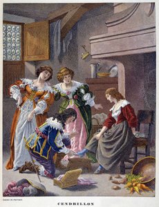 灰姑娘在“Les Tales de Perrault”中尝试 vair 的拖鞋 作者 未知艺术家