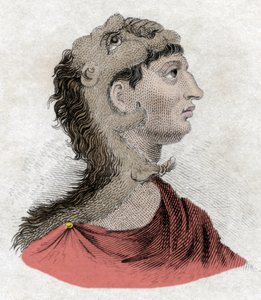 古代文明：马其顿国王菲利普二世（公元前 382-336 年）的肖像，亚历山大大帝的父亲。 19 世纪的雕刻。 作者 未知艺术家