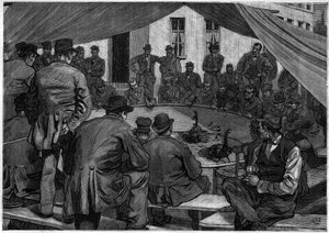 1888年比利时的斗鸡活动，载于1888年的《青年杂志》。 作者 未知艺术家