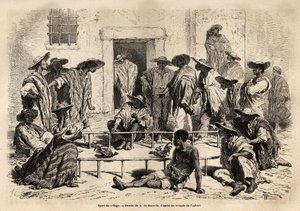 Cockfighting in the village of Marinilla (Magdalena region, Colombia), very popular sport, practiced in a small oblong arena, set up in the center of the courtyard in front of the houses, the roosters are trained to fight until the death, and betters and j 作者 未知艺术家
