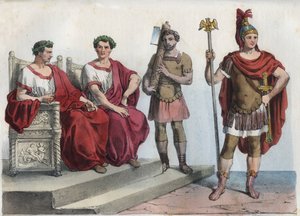 古罗马的执政官和执法者--来自 "Usi e Costumi di Tutti i Popoli dell Universo "的雕版画。或各国政府、法律、民兵、宗教的历史，从最遥远的时代到今天" 1856年 作者 未知艺术家