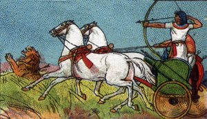 古埃及的日常生活：追逐狮子的法老，20 世纪初 (chromo) 作者 未知艺术家