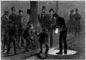被电击死亡。在巴黎的卡鲁塞尔广场，用电击器进行电气化。1889年1月19日的 "自然：科学与艺术和工业应用杂志 "中的版画。 作者 未知艺术家