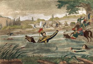 约瑟夫（Jozef）-安东尼-波尼亚托夫斯基亲王（生于1763年）在1813年通过伊尔斯特河时的死亡，当时的雕刻品 作者 未知艺术家