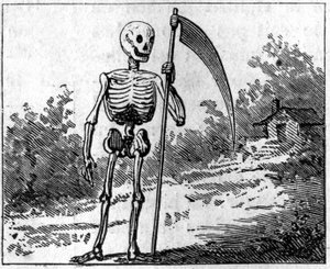 用假货代表的死亡。1860年的雕刻。 作者 未知艺术家