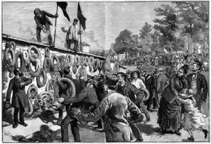1888年5月27日，无政府主义者在佩尔-拉雪兹（Pere Lachaise）埋葬联盟者前举行的示威。 作者 未知艺术家