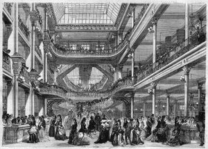 百货公司："Au bon marche "的内部视图。在 "辉煌的世界 "中的雕刻。 作者 未知艺术家