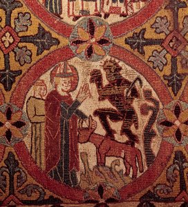 描绘圣马丁诱惑的刺绣细节。 冰岛挂毯。 1390-1403。 巴黎，中世纪国家博物馆，Thermes de Cluny 作者 未知艺术家