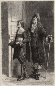 Diafoirus pere et fils - Jean Baptiste Poquelin dit Moliere (1622-1673)的 "The Imaginary Malad"（虚构的废人）的雕刻版。 作者 未知艺术家