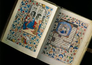 打开的手稿（书）的双页：圣灵的降临。根据勃艮第玛丽的Breviary所画的微型画 作者 未知艺术家