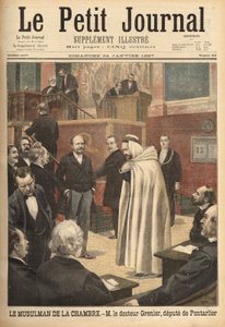 Dr. Grenier, a depute of Pontarlier, recently converted to Islam, creates a scandal by going to the deputes room wearing the Arab costume. Engraving in “” Le petit journal”” 24/01/1897. Selva Collection. 作者 未知艺术家