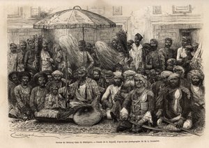 Dholepore（拉贾斯坦邦）王国 Maharaja Rana 的 Durbar（王侯国的封建和法律委员会）。 1864-1868 年，Louis Rousselet 创作的 Engravure pour illustrrer l