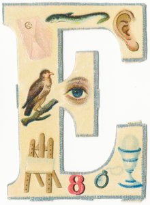 E：信封，鳗鱼，耳朵，鹰，眼睛，画架，八个，眼镜，鸡蛋（彩色光刻） 作者 未知艺术家
